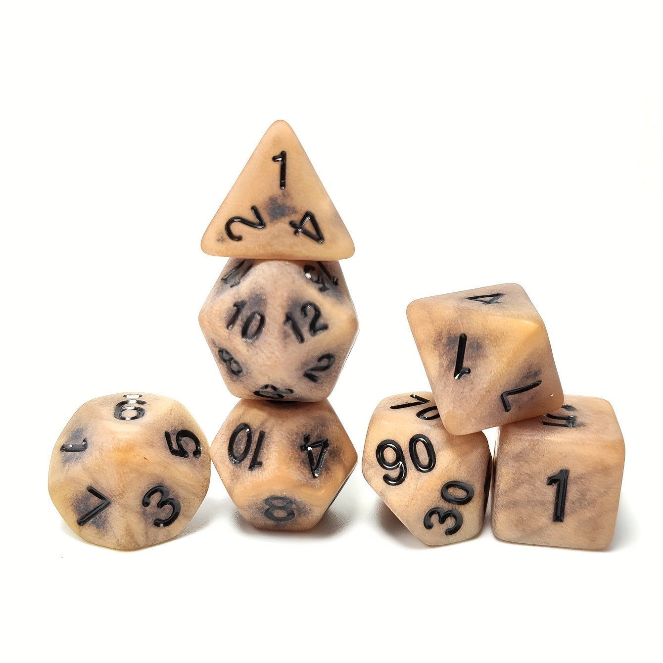 7pcs Antique Brown Polyhedral Dice Set for Board Games