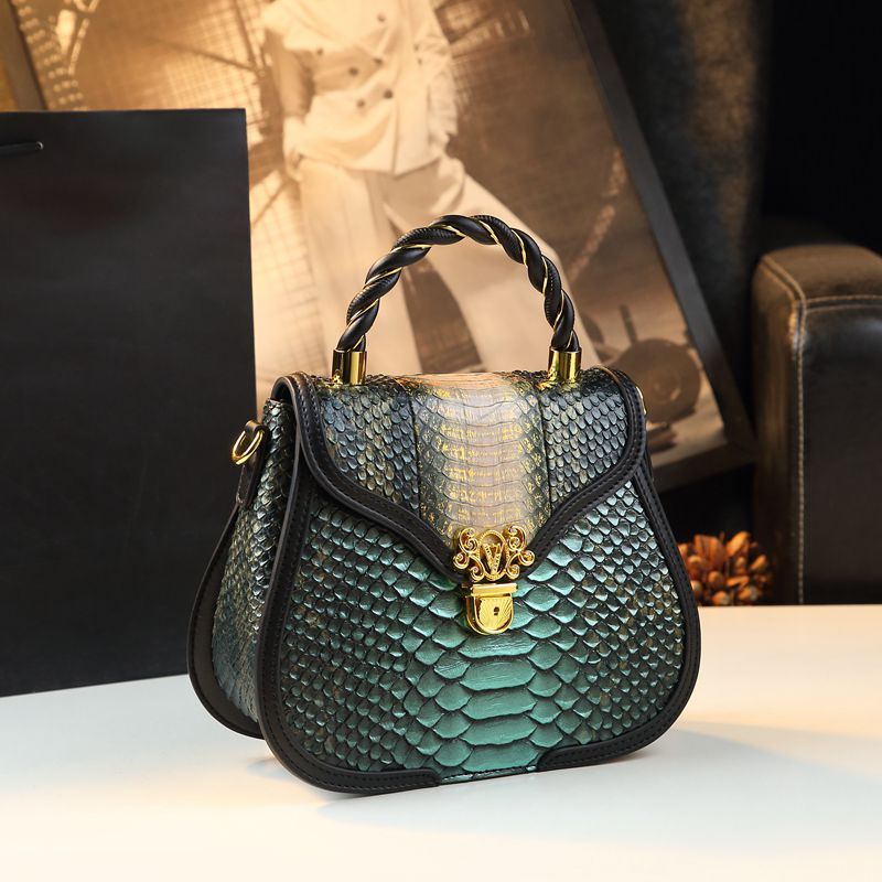 Leather Snakeskin Crossbody Bag Green Golden Teal Grad