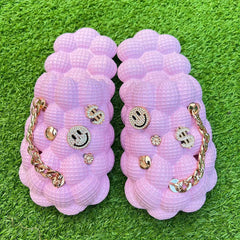 Women's Bubble Clogs With Charms Stylish Closed Toe Massage Lychee Slide Shoes