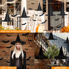 5Pcs Hanging Witch Hats & 16Pcs Bats Decor Set for Halloween