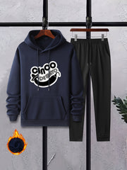 Eggplant Print Men's 2Pcs Casual Hooded Sweatshirt & Sweatpants Set