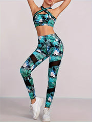 Printed Halter Neck Sports Bra & Leggings Set
