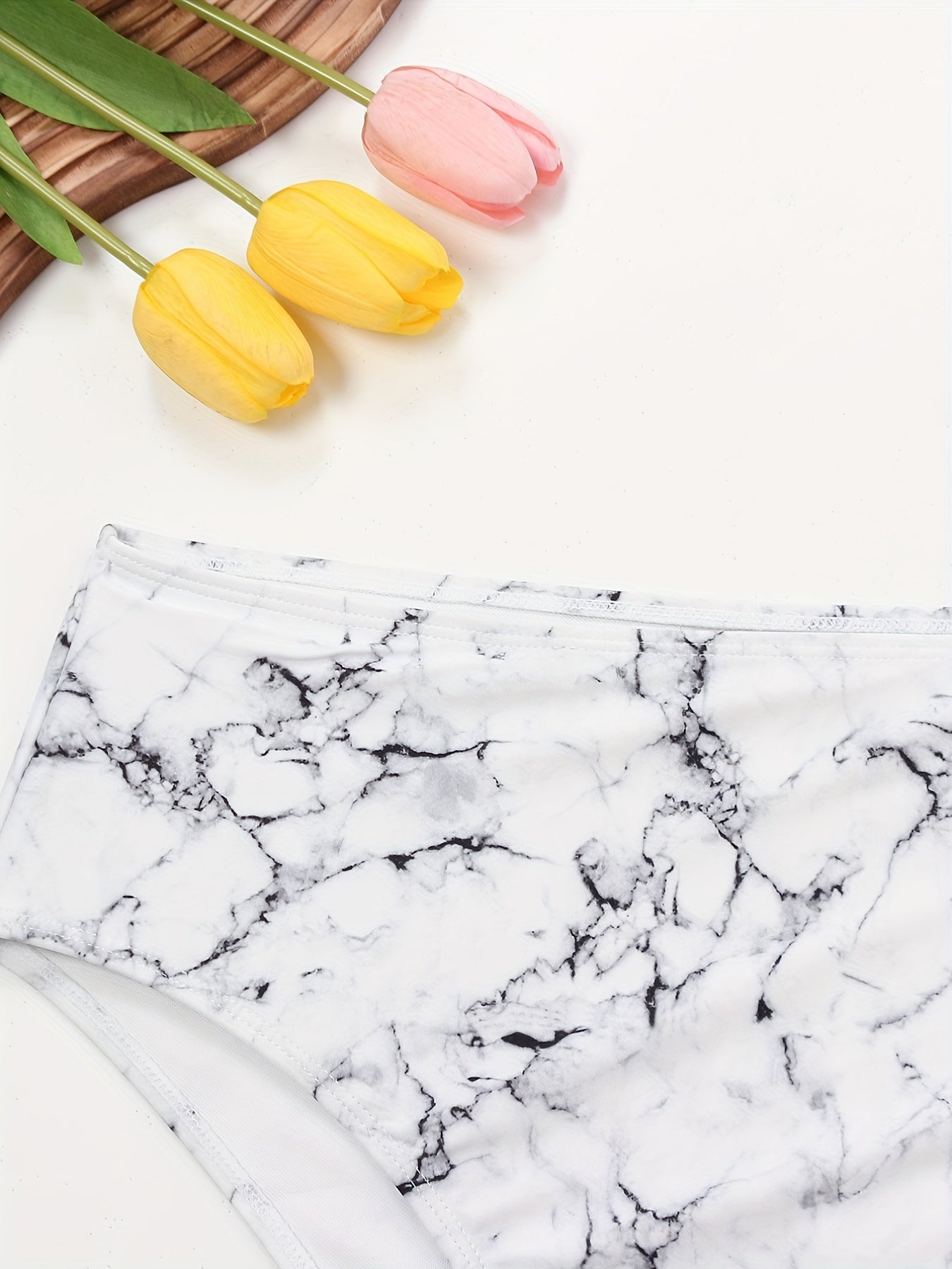 Marble Print Bikini Bottoms High Stretch Swimwear Plus Size