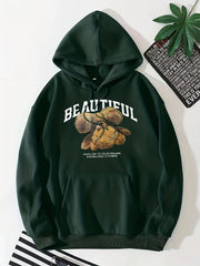 Bear Print Kangaroo Pocket Hoodie Casual Long Sleeve Drawstring Hoodies