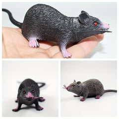 3pcs Mini Mouse Pups Realistic Plastic Toys Grey Fur Pink Accents Glowing Eyes