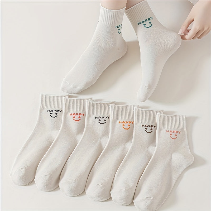 8 Pairs Smiling Face Print Socks Comfy Mid Tube Stockings