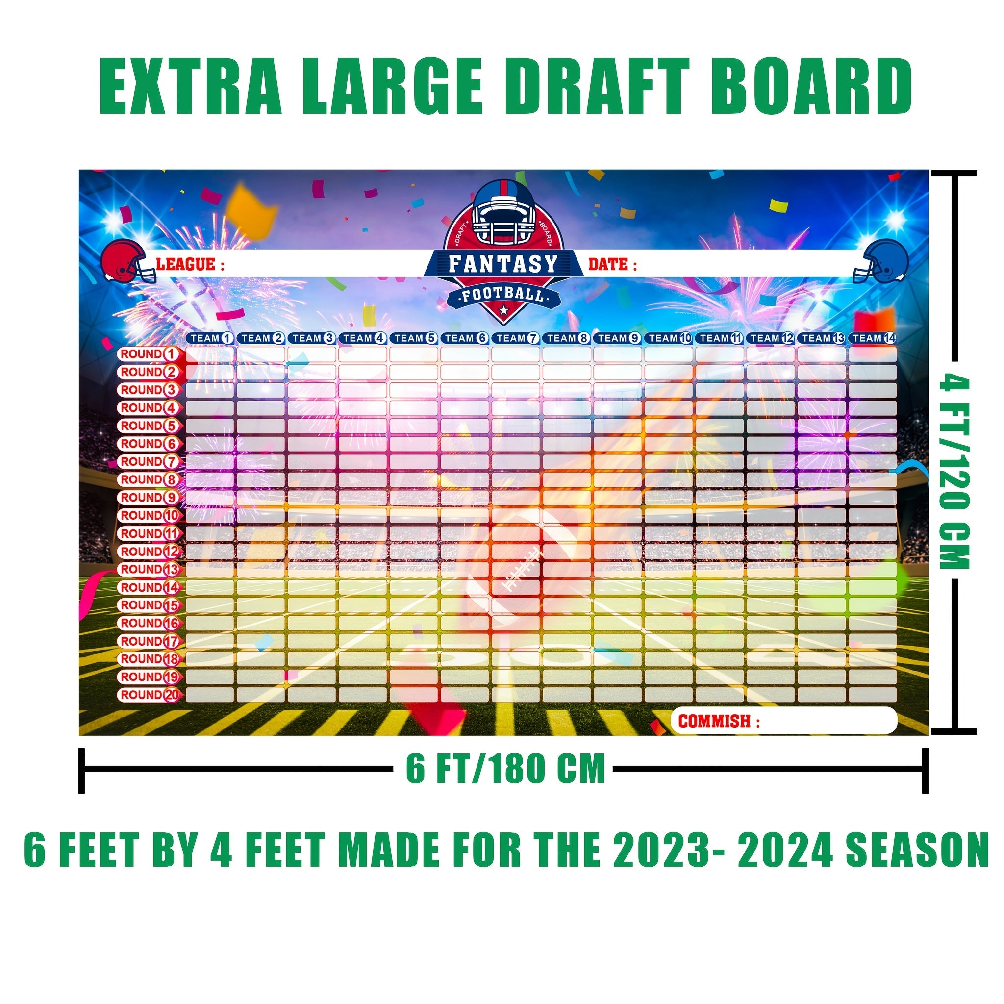 Fantasy Football Draft Board Kit 637 Player Stickers 14 Teams 20 Rounds