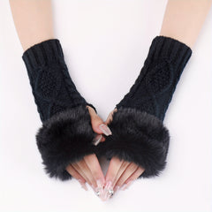 Women's Cable Knit Half Finger Gloves Plush Warmth Winter Arm Warmer