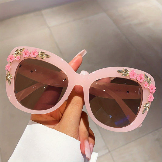 Vintage Cat Eye Sunglasses Flower Decor Women Unisex Eyewear