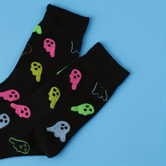 Cartoon Ghost Print Socks Comfy & Crew Women's Stockings & Hosiery
