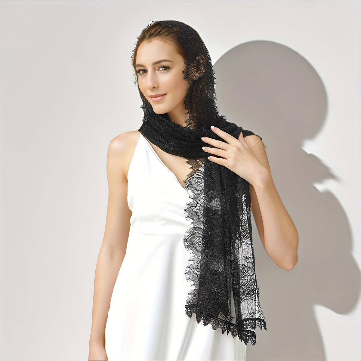 Bridal Lace Veil Scarf Vintage Long Headscarf for Women Wedding Veil