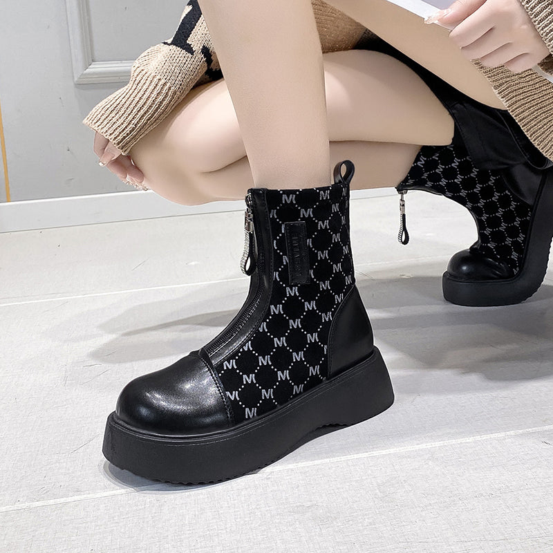 Platform Chelsea Boots Front Zipper Faux Leather Short Boots Women's