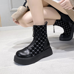 Platform Chelsea Boots Front Zipper Faux Leather Short Boots Women's