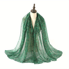 Leaf Print Voile Scarf Solid Shawl Casual Windproof Head Wrap