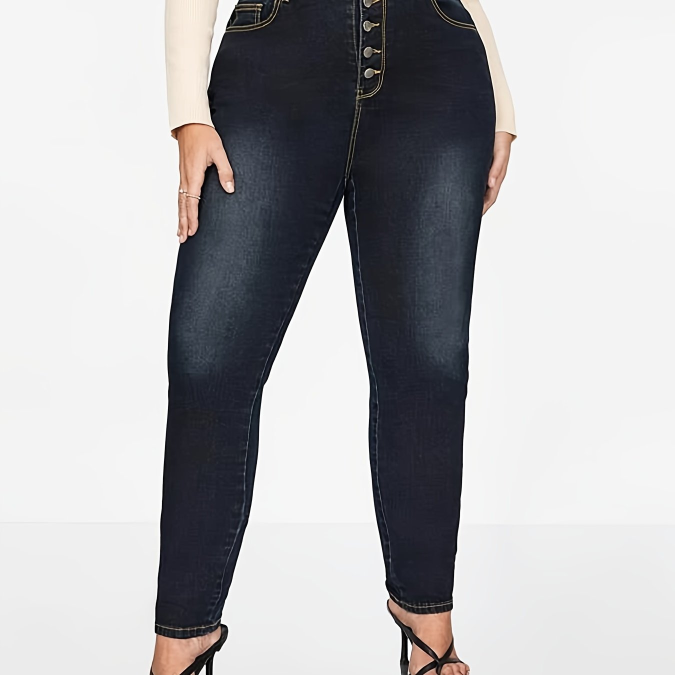Washed Button Fly Skinny Jeans Women's Plus Skinny Jeans