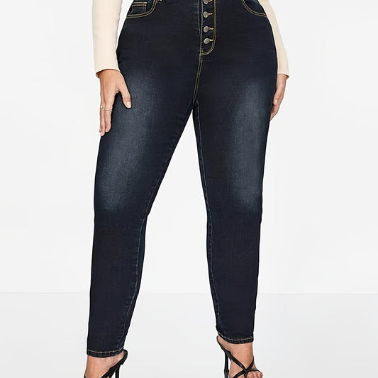 Washed Button Fly Skinny Jeans Women's Plus Skinny Jeans
