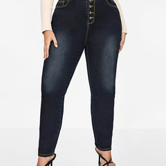 Washed Button Fly Skinny Jeans Women's Plus Skinny Jeans
