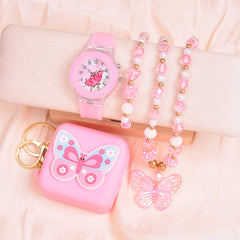 Girls Silicone Butterfly Watch Set with Bracelet, Necklace, Coin Purse