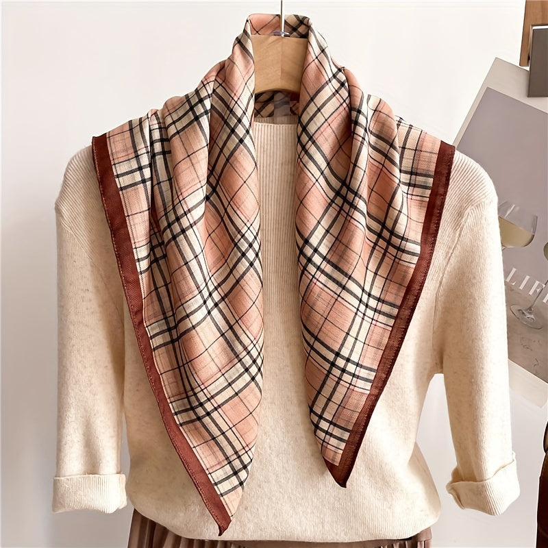 Plaid Print Bandana Classic British Style Shawl Casual Square Scarf