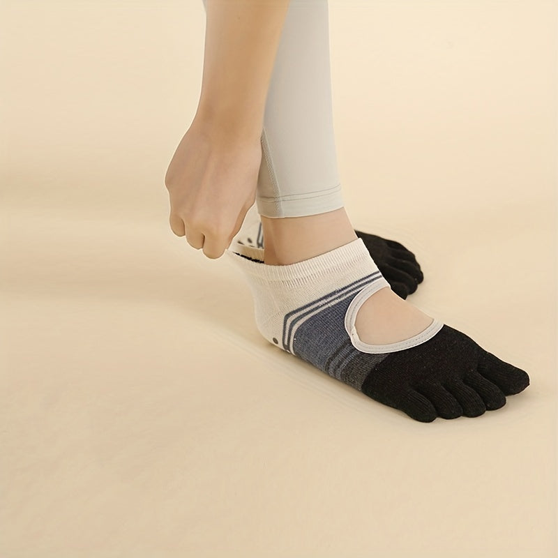 Women's Non Slip Five Toe Yoga Socks Striped Grip Socks