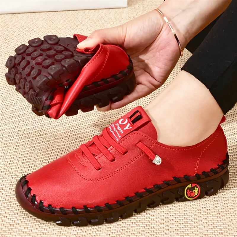 Women's Lace Up Flat Sneakers Non Slip Soft Sole Casual Shoes