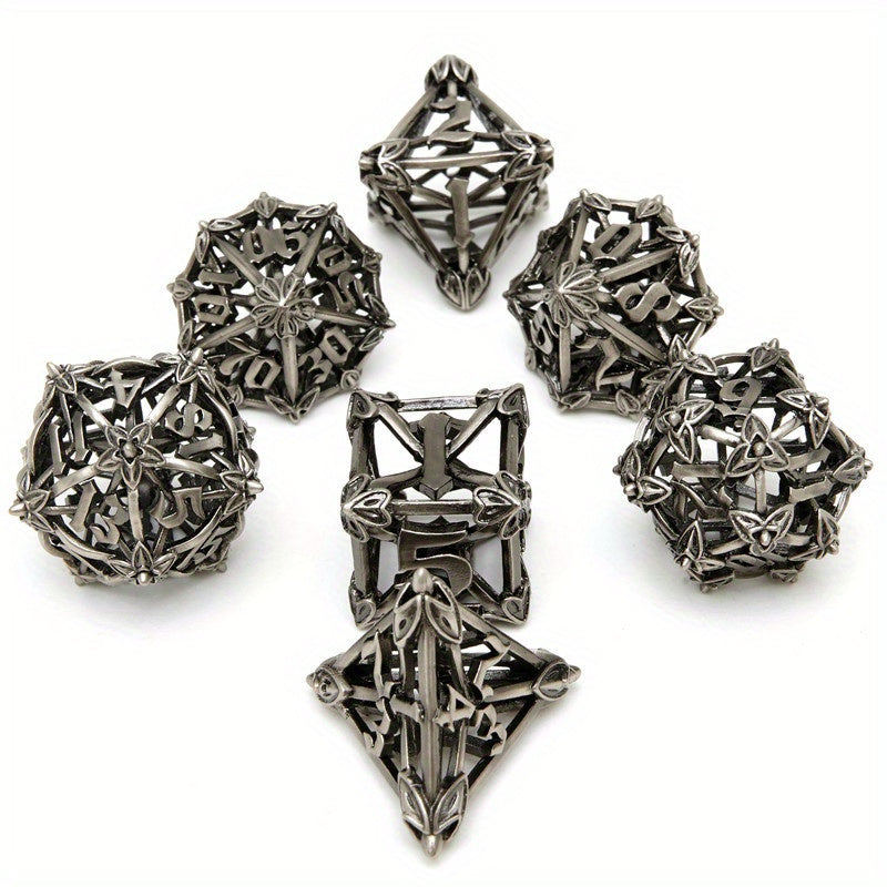 7pcs Metal Dice Set Vintage Floral Polyhedral - Collectible & Gift Idea