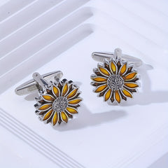 Men's Vintage Sunflower Cufflinks for Business Shirt