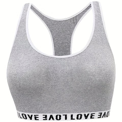 Sports Bra Women's Plus Letter Tape Racer Back Comfort Bralette