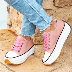 Women's Chunky Sole Canvas Sneakers Lace Up Low Top Shoes