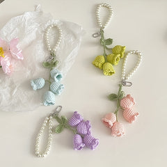 Flower Knitted Keychain Crocheted Wool Pendant