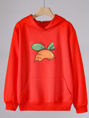 Girls Carrot Print Hoodies Comfy Hooded Pullover With Pocket