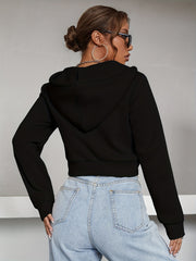Solid Zipper Front Crop Hoodie Casual Long Sleeve Hoodies