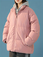Women's Windproof Thermal Zip Up Thicken Jacket Coat Solid Stand Collar