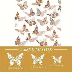 12pcs 3D Golden Butterfly Wall Decorations for Birthday Party and Cake Decor