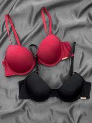 2pcs Solid T Shirt Bras Comfy & Breathable Push Up Bra Women's Lingerie
