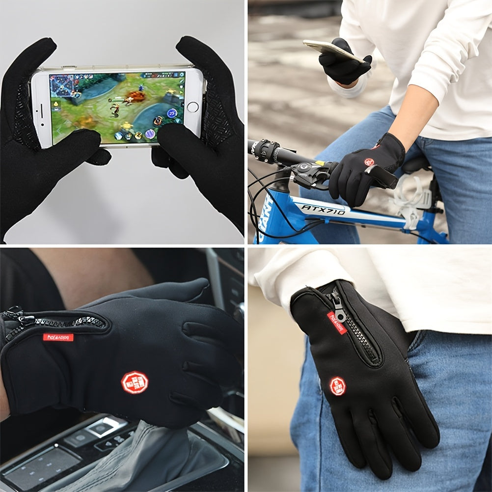 Stay Warm & Dry: 1pair Outdoor Windproof Fleece Gloves