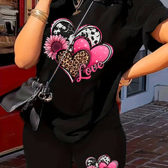 Casual Outfits 2 Piece Set Women's Plus Leopard Print Tee & Shorts
