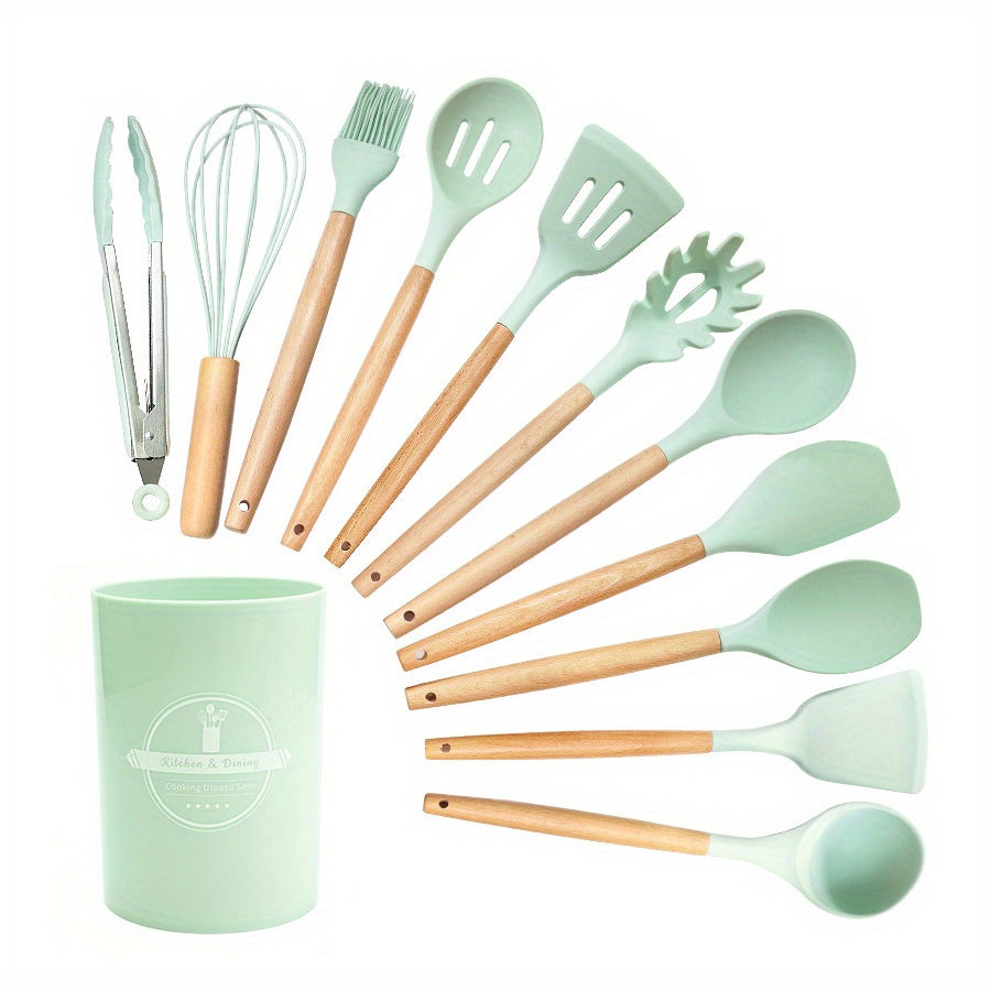 12pcs Silicone Utensil Set Non Stick Kitchen Cooking Turner Colander Spoon Whisk