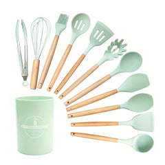 12pcs Silicone Utensil Set Non Stick Kitchen Cooking Turner Colander Spoon Whisk