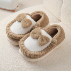 Bowknot Decor Platform Slippers Warm Indoor Shoes