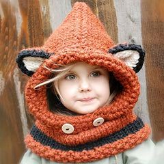 Kids Knit Fox Shawl Hat Warm Scarf For Boys Girls Children