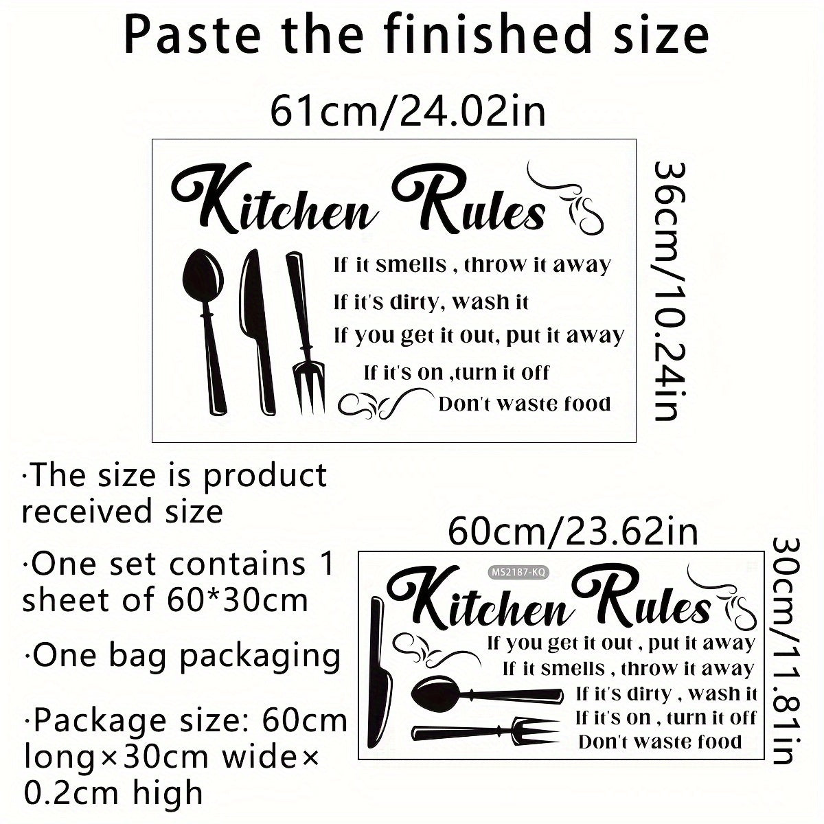 Kitchen Rules Wall Sticker Self-Adhesive Waterproof Removable 30x11.81in