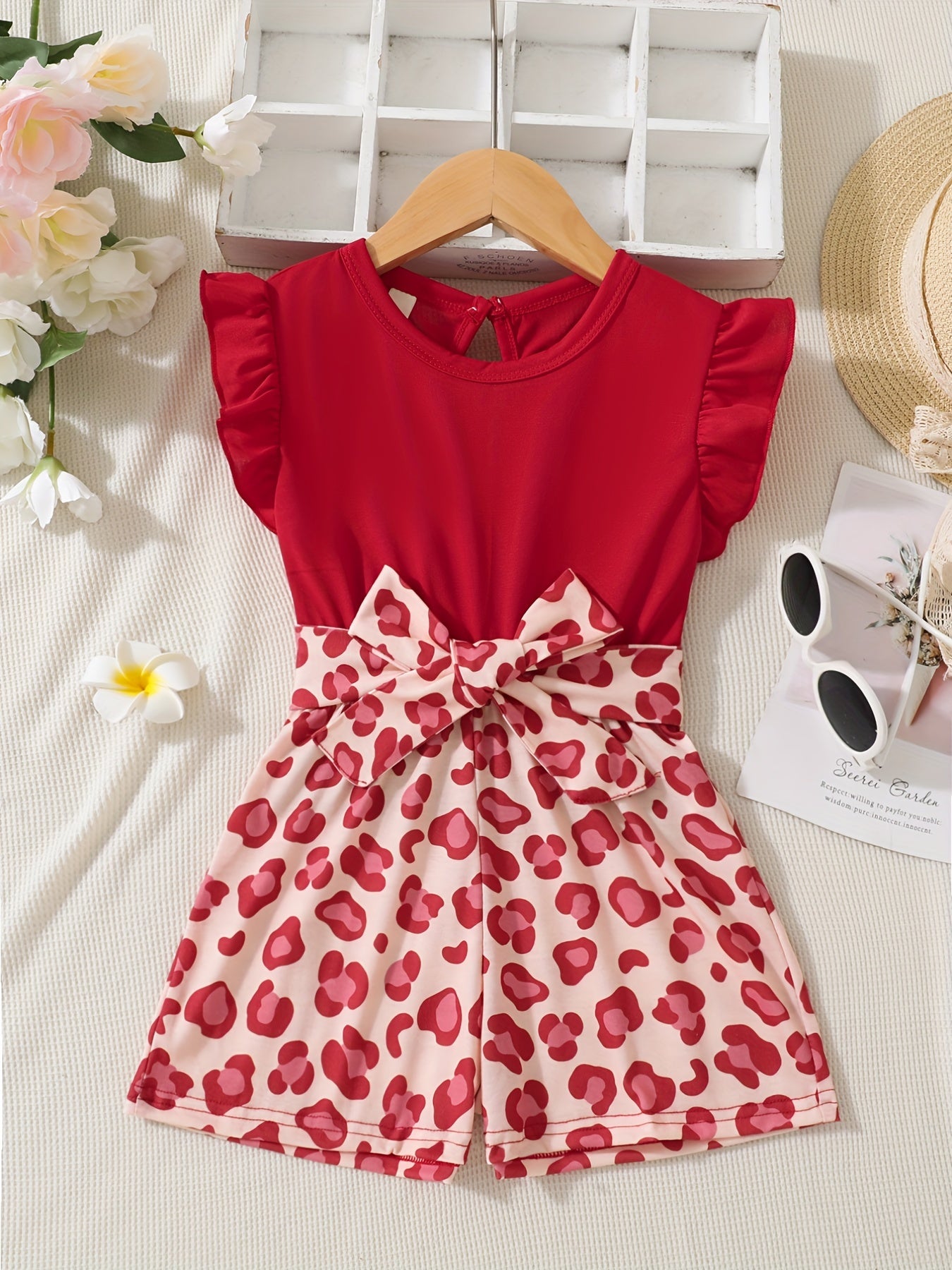 Toddler Girls Leopard Ruffle Trim Rompers Jumpsuits