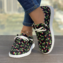 Christmas Print Flat Sporty Loafers Shoes Casual Non Slip Boat Shoes