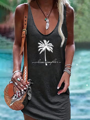 Coconut Tree Print Tank Dress Sleeveless Casual Dress