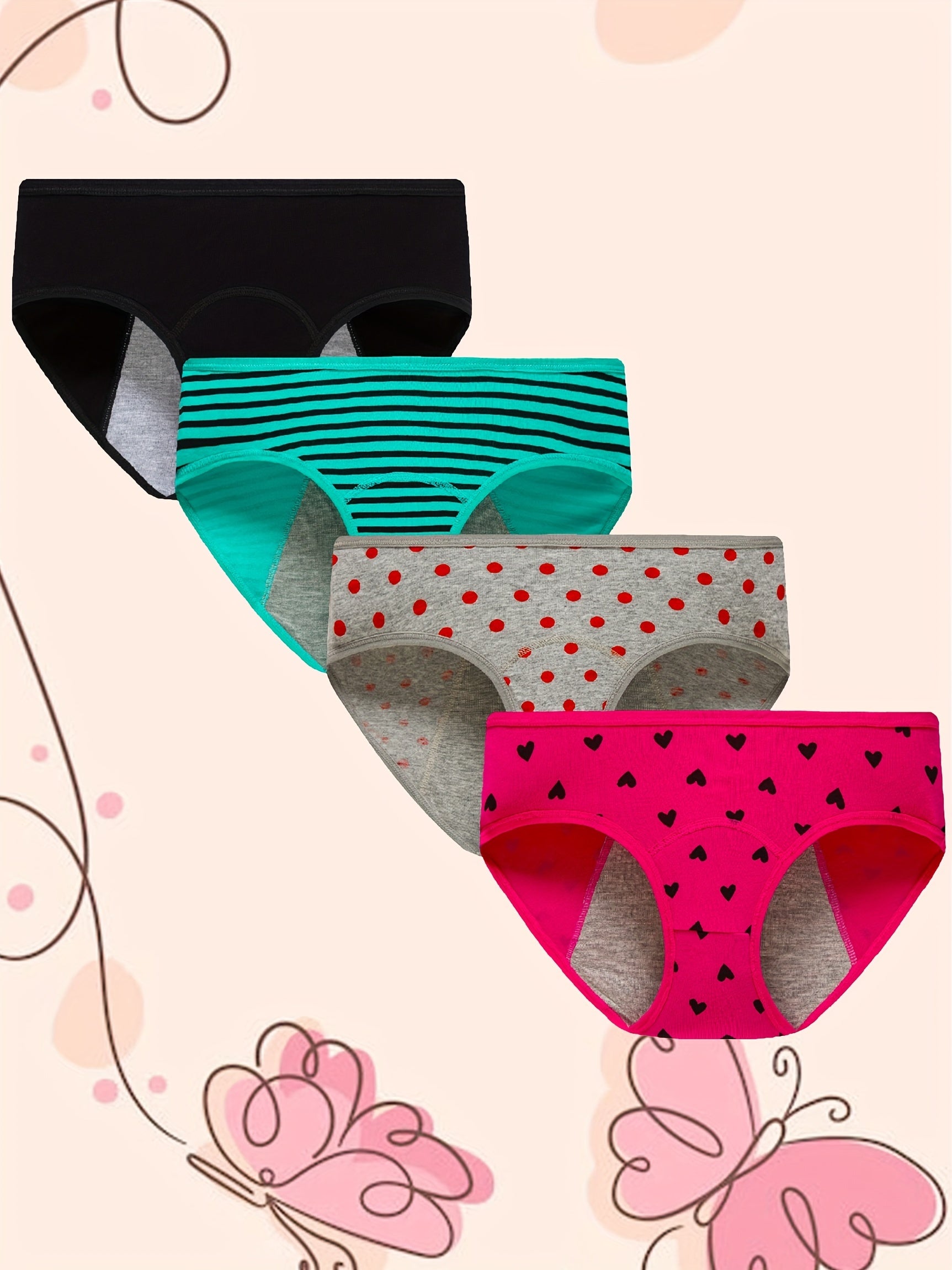 4pcs Girls Triangle Panties Leak-proof Period Panties