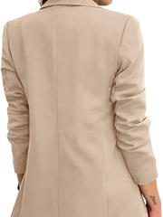 Solid Button Open Front Blazer Lapel Long Sleeve Blazer