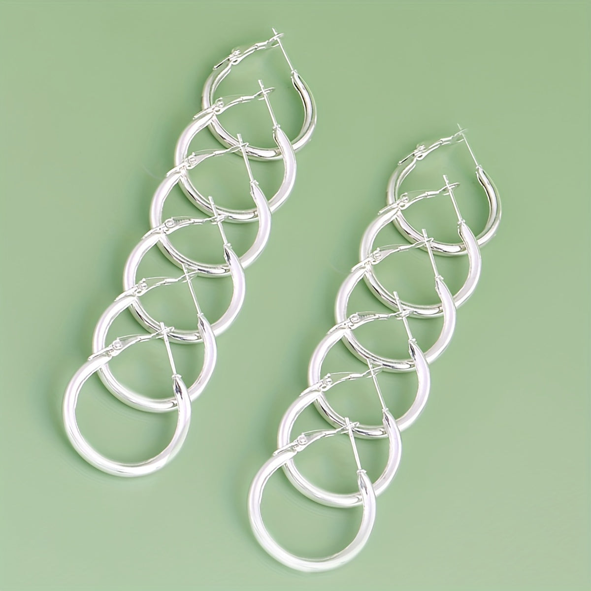 6 Pairs Golden Silver Glossy Tube Hoop Earrings Set for Daily Decoration