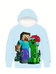Boy's Cartoon Blocks Graphic Hoodie Casual Slightly Stretch