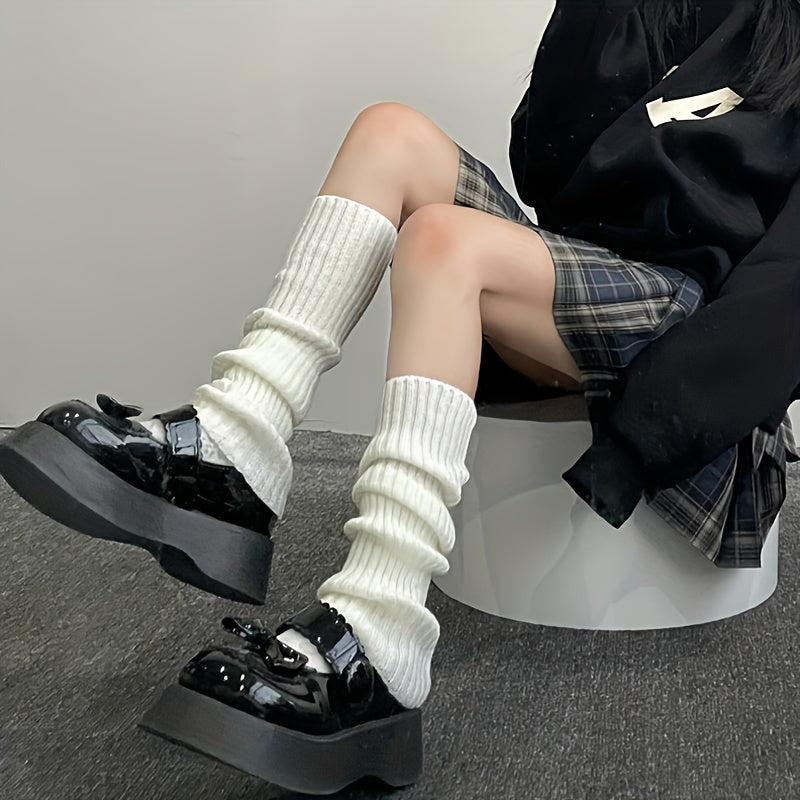 Rib Knit Leg Warmers Knee High Socks